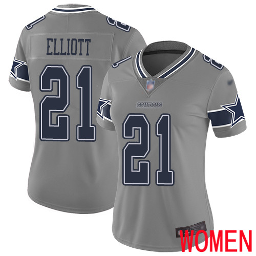 Women Dallas Cowboys Limited Gray Ezekiel Elliott #21 Inverted Legend NFL Jersey->women nfl jersey->Women Jersey